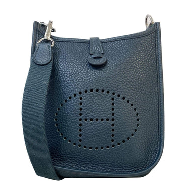 HERMES Evelyne TPM Clemence Leather Shoulder Bag Dark Green