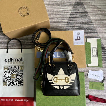 gg x Adidas Horsebit 1955 Mini Bag Black For Women, Women’s Bags 7.9in/20cm ggâ 677212 U3ZDG 8726