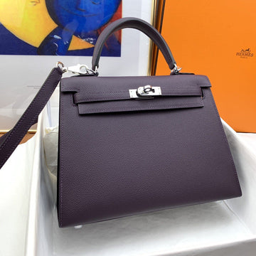 Top Quality Kelly 25 Sellier Epsom Dark Purple Bag For Women, Handbags, Shoulder Bags 10in/25cm