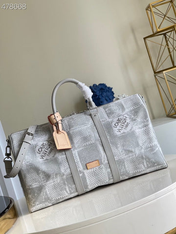 Top Quality Keepall Bandouliere 50 Damier Salt Canvas Stone Gray For Men, Bags 19.7in/50cm Top Quality N50069
