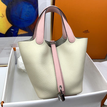 Top Quality Picotin Lock 18 Bag Beige/Pink With SiTop Qualityer-Toned Hardware For Women, Handbags 7.1in/18cm