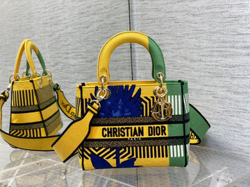 Top Quality MeTop Qualityum Lady D-Lite Bag D-Flower Pop Embroidery, Bright Yellow/Green Handbags, 24cm CD M0565OROO_M886