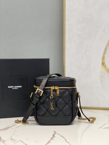 YSSL 80’s Vanity Bag In CarrÃ©-Quilted Grain De Poudre Black For Women 6in/16.5cm YSL 649779DME271000