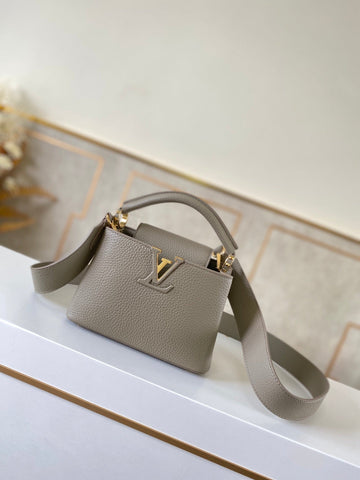 Top Quality Capucines Mini Taurillon Steeple Grey For Women, WoHandbag, Shoulder And Crossbody Bags 8.3in/21cm Top Quality