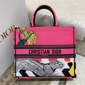 Top Quality Large Book Tote Multicolor Toile de Jouy Zoom Pop Embroidery, Fuchsia Pink, For Women WomenÂs Handbags, 41cm CD M1286ZROH_M929