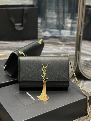 YSSL Kata Medium Chain Bag Black With Tassel For Women 9in/24cm YSL 354119BOW0J1000