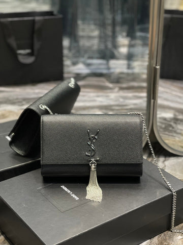 YSSL Kata Medium Chain Bag Black With Tassel For Women 9in/24cm YSL 354119BOW0N1000