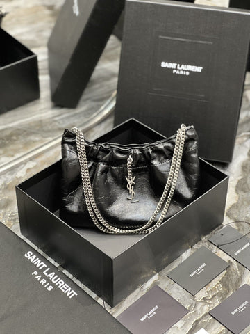 Top Quality Hobo Mini Bag Black With Silver Hardware For Women 9.4in/24cm YSl