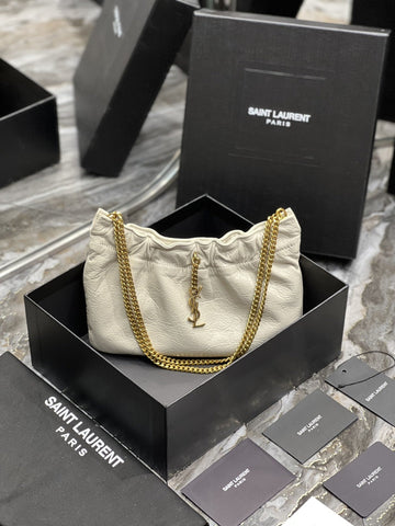 YSSL Hobo Mini Bag White With Bronze Toned Hardware For Women 9in/24cm YSl