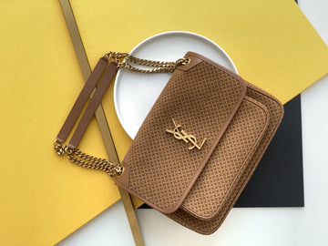 YSSL Niki Medium Chain Bag Brown In  Crinkled With Gold Toned Hardware For Women 11in/28cm YSL