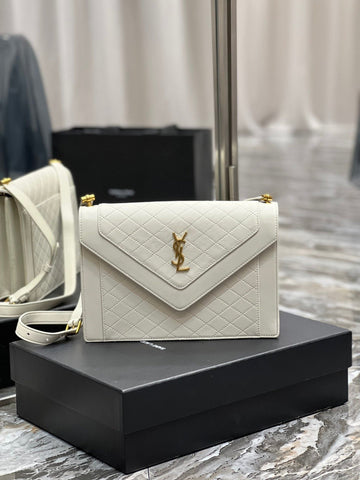 YSSL Gaby Satchel Bag In White With Gold Toned Hardware For Women 10in/26cm YSl 6688631EL079207