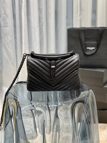 YSSL College Medium Chain Bag Black Metal Toned Hardware For Women 9in/24cm YSL 600279BRM081000