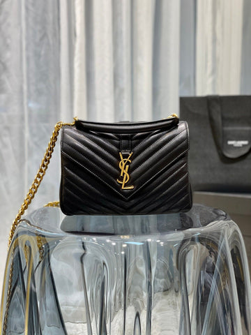 YSSL College Medium Chain Bag Black Gold Toned Hardware For Women 9in/24cm YSL