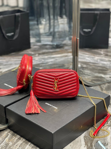 YSSL Lou Mini Bag Red In Quilted Grain De Poudre With Gold Hardware For Women 7in/19cm YSl 6125791GF076008