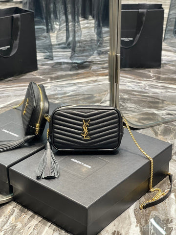 Top Quality Lou Mini Bag Black In Quilted Grain De Poudre With Gold Hardware For Women 7.4in/19cm YSl 6125791GF011000