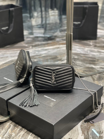 YSSL Lou Mini Bag Black In Quilted Grain De Poudre With Silver Toned Hardware For Women 7in/19cm YSl 6125791GF021000