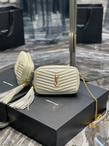 YSSL Lou Mini Bag White In Quilted Grain De Poudre With Gold Hardware For Women 7in/19cm YSl 6125791GF019207