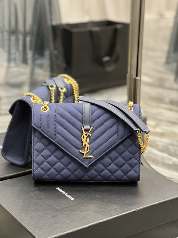 Top Quality Envelope MeTop Qualityum Bag Marine In Mix MatelassÃ© Grain De Poudre Embossed Material For Women 9.4in/24cm YSL 600185BOW914147