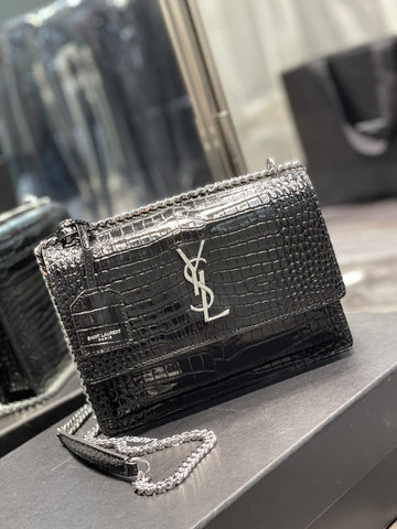 YSSL Sunset Medium Chain Bag Black For Women 8in/22cm YSL 442906DND0U1000