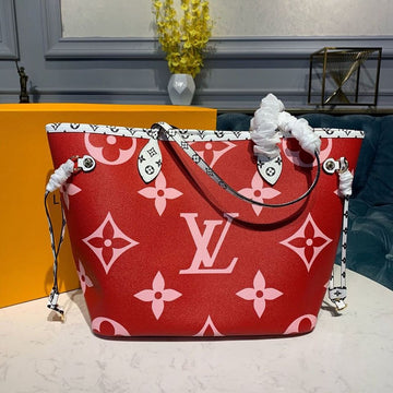 Top Quality Neverfull MM Tote Bag Monogram Canvas Red/Pink For Women,  Shoulder Bags 12.2in/31cm Top Quality M44567