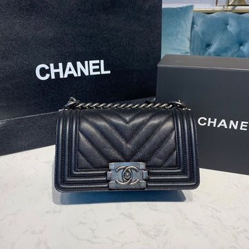 CHLMeTop Qualityum Boy HandBag Silver Hardware Black For Women 7.8in/20cm