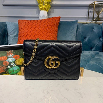 gg Marmont MatelassÃ© Mini Bag Black MatelassÃ© Chevron With gg On The Back For Women 8in/20cm gg 474575 DTD1T 1000