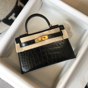 Top Quality Kelly Black For Women Gold Toned Hardware 7.8in/20cm