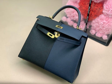 Top Quality Kelly 28 Sellier Epsom Bag Black/Navy Blue For Women, WomenÂs Handbags, Shoulder Bags 11in/28cm