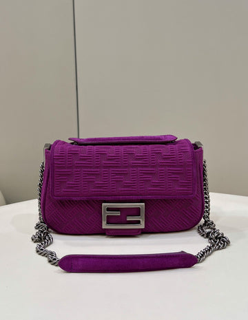 Top QualityTop Quality Baguette Chain Midi Purple FF Fabric Bag For Woman 14.5cm/6in 8BR793AHW5F1GEH