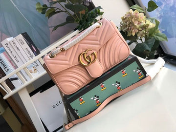 gg Marmont Small MatelassÃ© Shoulder Bag Dusty Pink MatelassÃ© Chevron For Women 10in/26cm gg 443497 DTDIT 5729