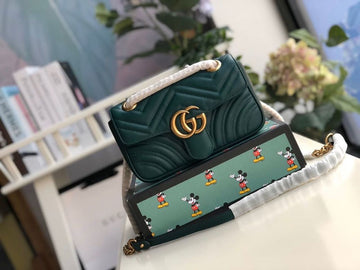 gg Marmont MatelassÃ© Mini Bag Green MatelassÃ© Chevron For Women 8.5in/22cm gg 446744