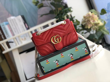 gg Marmont MatelassÃ© Mini Bag  Red MatelassÃ© Chevron  For Women 8.5in/22cm gg 446744