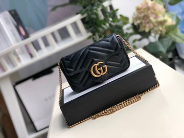 gg Marmont MatelassÃ© Super Mini Bag Dusty Black Chevron For Women 6in/16.5cm 476433 DTDCT 1000