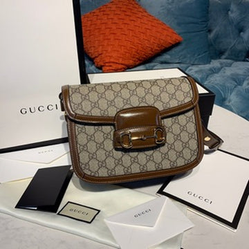 gg Horsebit 1955 Shoulder Bag Beige/Ebony gg Supreme Canvas With Brown For Women 9.8in/25cm gg â602204 92TCG 8563