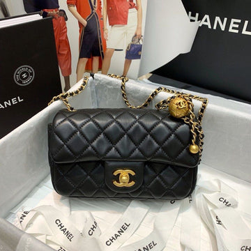 CHLFlap Bag With CHLBall On Strap Black For Women, Women’s Handbags, Shoulder And Crossbody Bags 7.8in/20cm AS1787