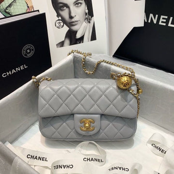 CHLFlap Bag With CHLBall On Strap Grey For Women, Women’s Handbags, Shoulder And Crossbody Bags 7.8in/20cm AS1787