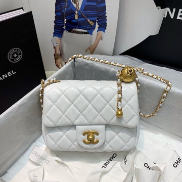 CHLMini Flap Bag With CHLBall On Strap White For Women, Women’s Handbags, Shoulder And Crossbody Bags 6.7in/17cm AS1786