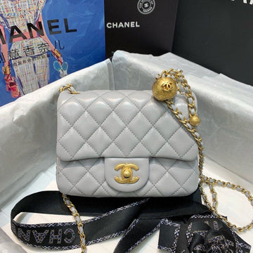 CHL Classic Top Qualityap With Charm Chain With CHL Details On Strap Bag 17cm/7inch Gold Hardware Grey