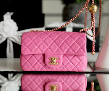 CHL Classic Top Qualityap With Charm Chain With CHL Ball On Strap Bag 20cm Gold Toned Hardware Lambskin Leather Spring/Summer Collection, Pink