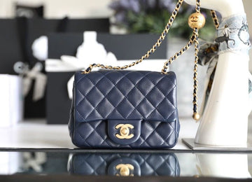 CHLMini Flap Bag With CHLBall On Strap Navy Blue For Women, Women’s Handbags, Shoulder And Crossbody Bags 6.7in/17cm AS1786