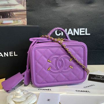 CHL Top QualityTop Qualityligree Vanity Case Bag 18cm Gold Toned Hardware Caviar Leather Spring/Summer Act 1 Collection, Purple