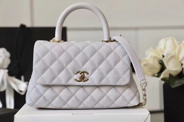 CHL Coco With Top Handle Bag Gold Toned Hardware White For Women 9in/24cm