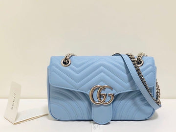 gg Marmont Small MatelassÃ© Shoulder Bag Sky Blue MatelassÃ© Chevron For Women 10in/26cm gg