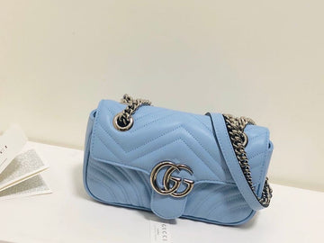 gg Marmont MatelassÃ© Mini Bag Blue Sky MatelassÃ© Chevron For Women 8.5in/22cm gg