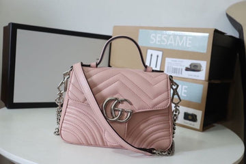 gg Marmont Mini Top Handle Bag Dusty Pink MatelassÃ©  For Women 8.3in/21cm  547260 DTDIT 5729