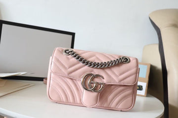 gg Marmont MatelassÃ© Mini Bag Dusty Pink MatelassÃ© Chevron For Women 8.5in/22cm gg