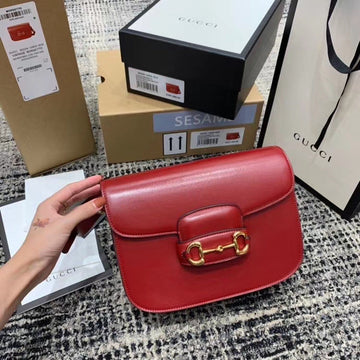 gg Horsebit 1955 Shoulder Bag Red Textured With A  Effect For Women 9.8in/25cm gg â602204 1DB0G 6638