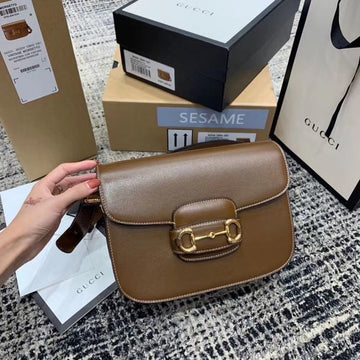 gg Horsebit 1955 Shoulder Bag Brown Textured With A  Effect For Women 9.8in/25cm gg â602204 1DB0G 2361
