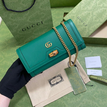 gg Diana Chain Wallet With Bamboo Green For Women, Women’s Bags 7in/19cm gg