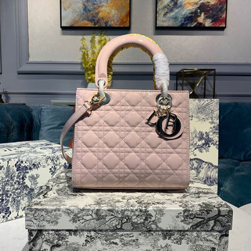 Top Quality MeTop Qualityum Lady Bag Gold Toned Hardware Patent Light Pink For Women 24cm/9in CD